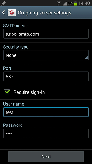 SMTP Settings for Android - Parameters and Configuration