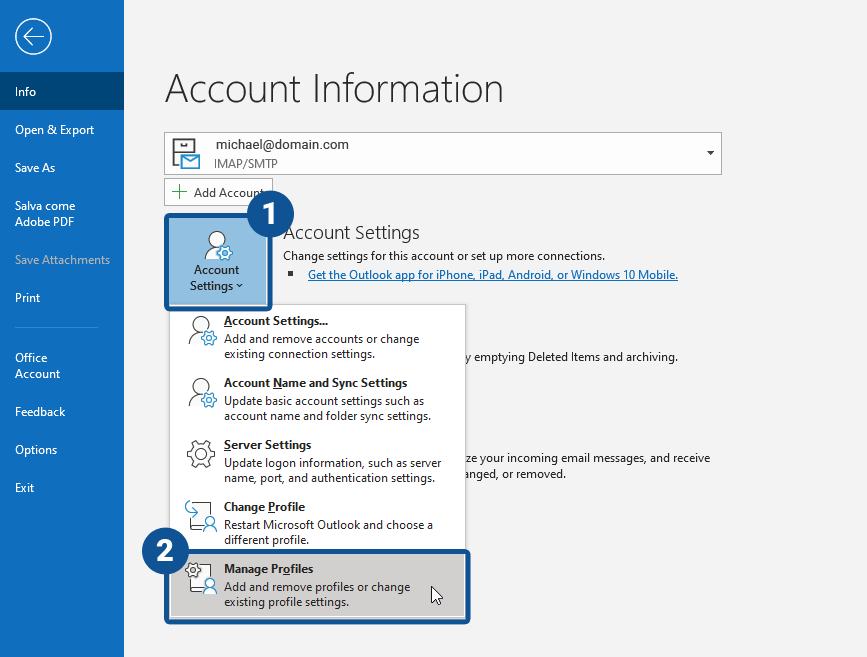 how to edit outlook account settings on android