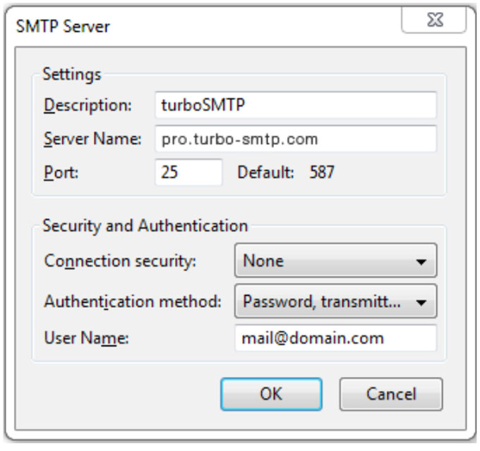 TurboSMTP settings for SendX.io