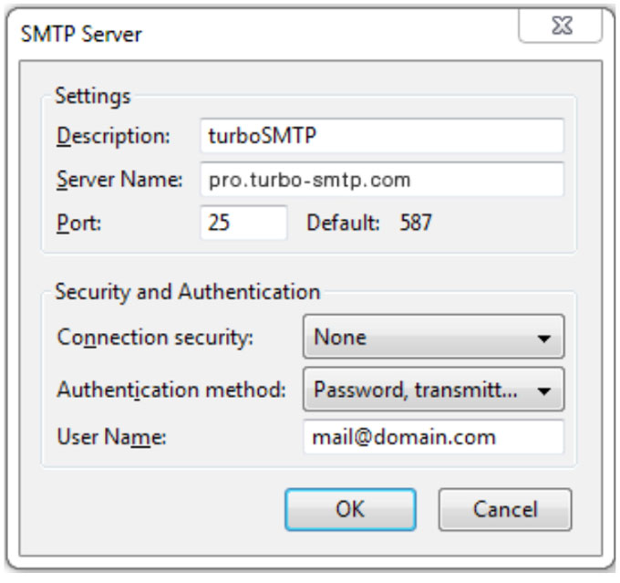 TurboSMTP settings for Boberdoo